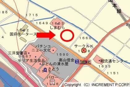 ゲンキー高山国府店の地図の写真