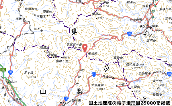 雁坂トンネルの地図の写真