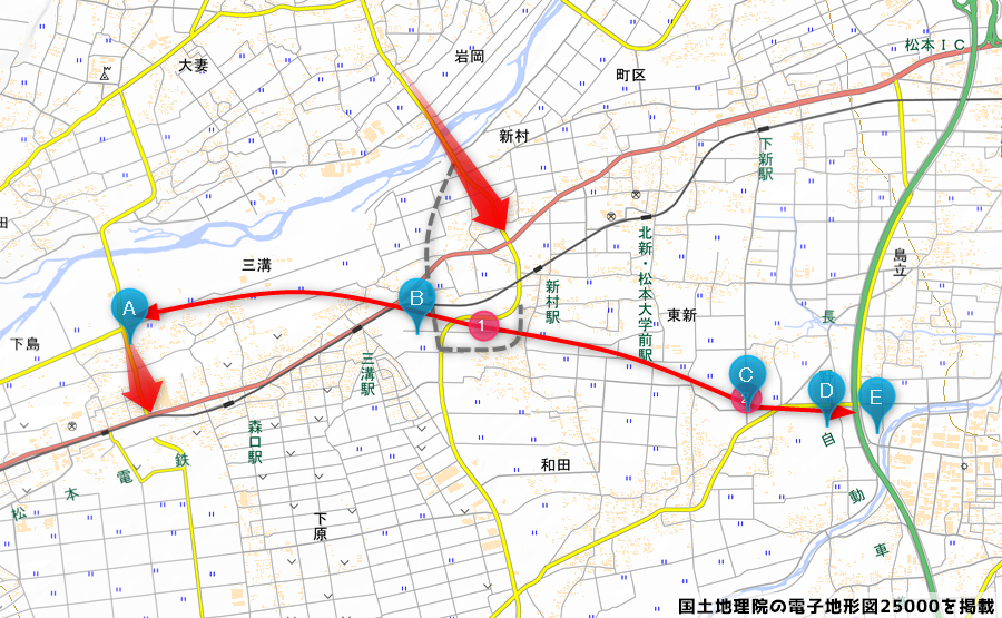 松本波田道路の計画の写真