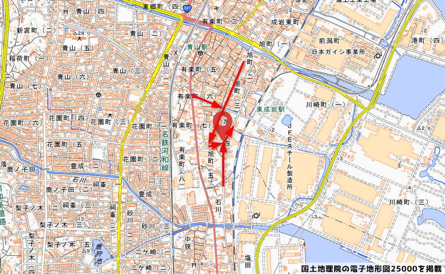 ロピア半田と渋滞していた所の地図の写真