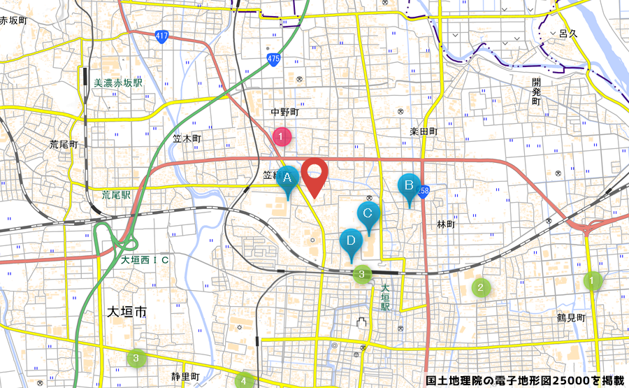 ロピア大垣店の予定地の地図の画像