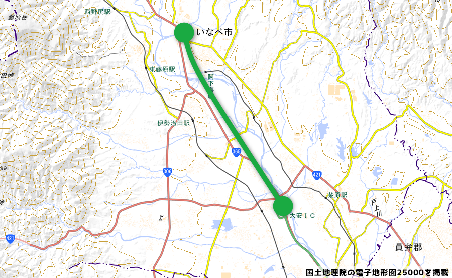 東海環状自動車道の大安ICからいなべICの地図の写真