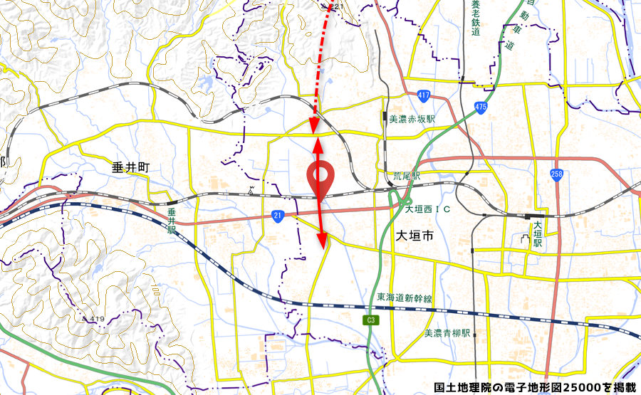 矢道踏切の地図の写真