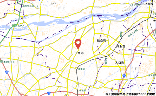 カネスエ江南東店の所在地を示す地図