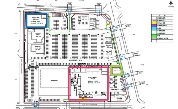 新パスコの建物配置図(出典:大規模小売店舗届出書、2025年6月筆者撮影)