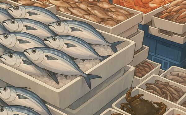 バローの水産コーナーで旬の魚並ぶアニメイメージ(※イメージです)