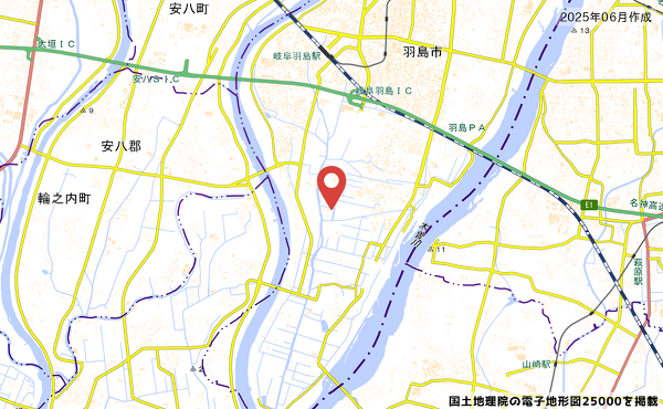 羽島市下中町市之枝の地図