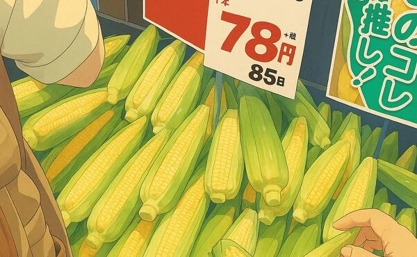 とうもろこしの78円(税抜き)の売り場の再現(2025年6月撮影)
