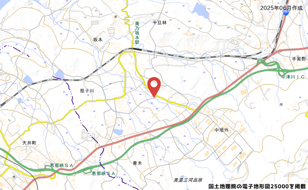 岐阜県中津川市茄子川字坂本1516番6の地図