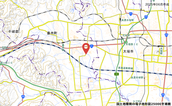 岐阜県垂井町表佐の地蔵橋の地図