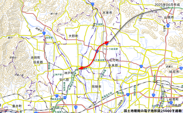 東海環状自動車道の8月30日に開通する区間の地図
