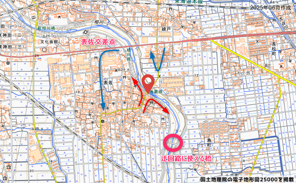 地蔵橋の迂回路の地図