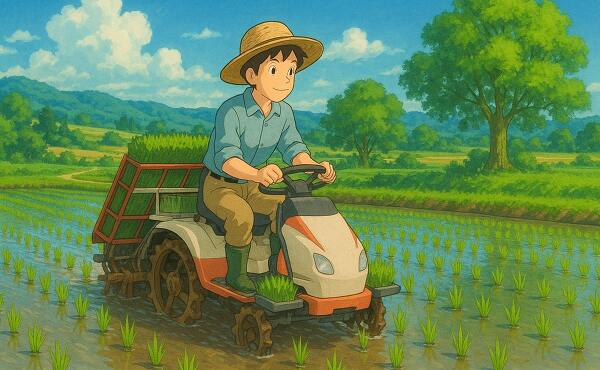 田植えをしている様子のアニメ