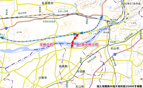 岐阜南部横断ハイウェイと一般県道 扶桑各務原線(新愛岐道路)の計画図