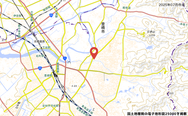 フィール豊橋牛川店の出店予定・愛知県豊橋市牛川町郷道5番1の地図