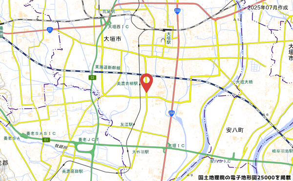 岐阜県大垣市割田3丁目51が中心の地図