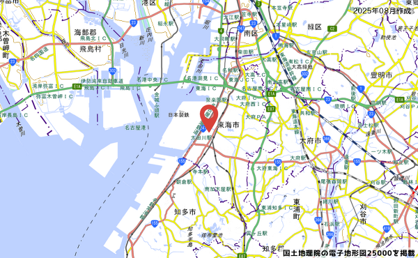 東海市東海太田川駅西地区土地区画整理事業地内の地図