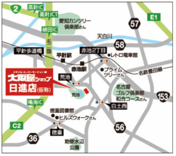 出典:大阪屋ショップ・愛知県での新規出店に関するお知らせからの地図の引用
