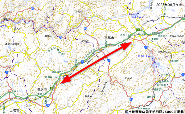 瑞浪恵那道路の地図