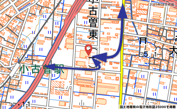 ラ・ムー四日市南店までの侵入経路を表した地図