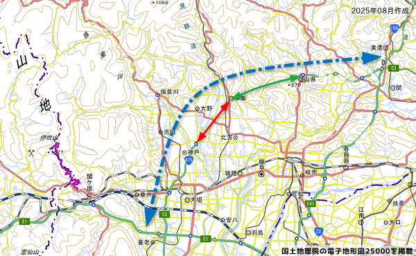 東海環状自動車道の美濃関JCTと養老JCTまでの地図
