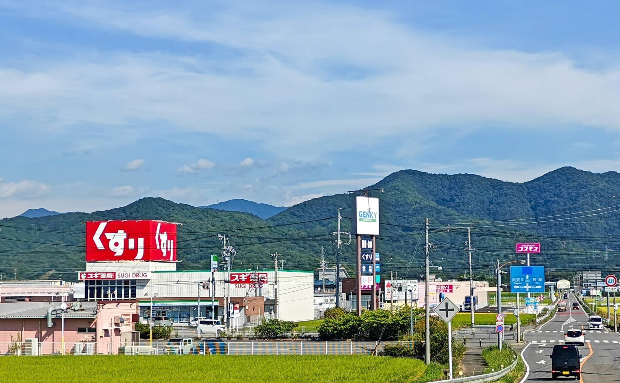 大野町の商業施設エリアに見えるドラッグストア3店舗の光景（2025年9月撮影）