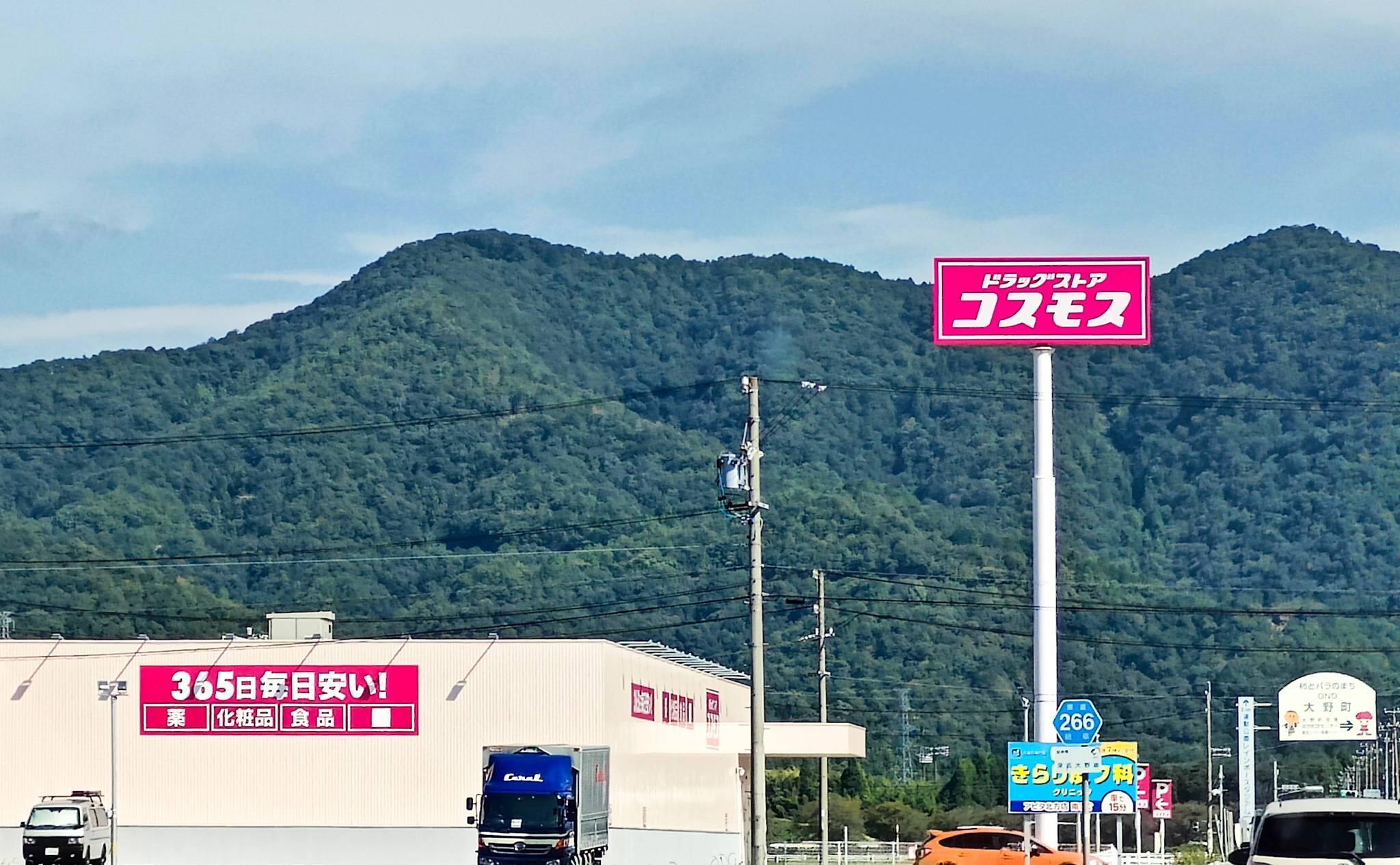 コスモス岐阜大野店のポールサインと店舗（2025年9月撮影）