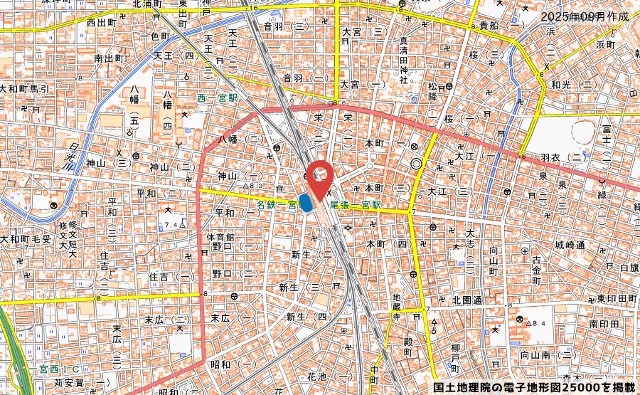 JR尾張一宮駅と名鉄一宮駅の隣にあるロピア名鉄一宮店の出店地地図