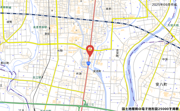 岐阜県大垣市築捨町(つきすてちょう)のアベイル大垣店予定地の地図