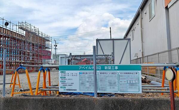 アベイル大垣店の工事の標識(2025年9月撮影)