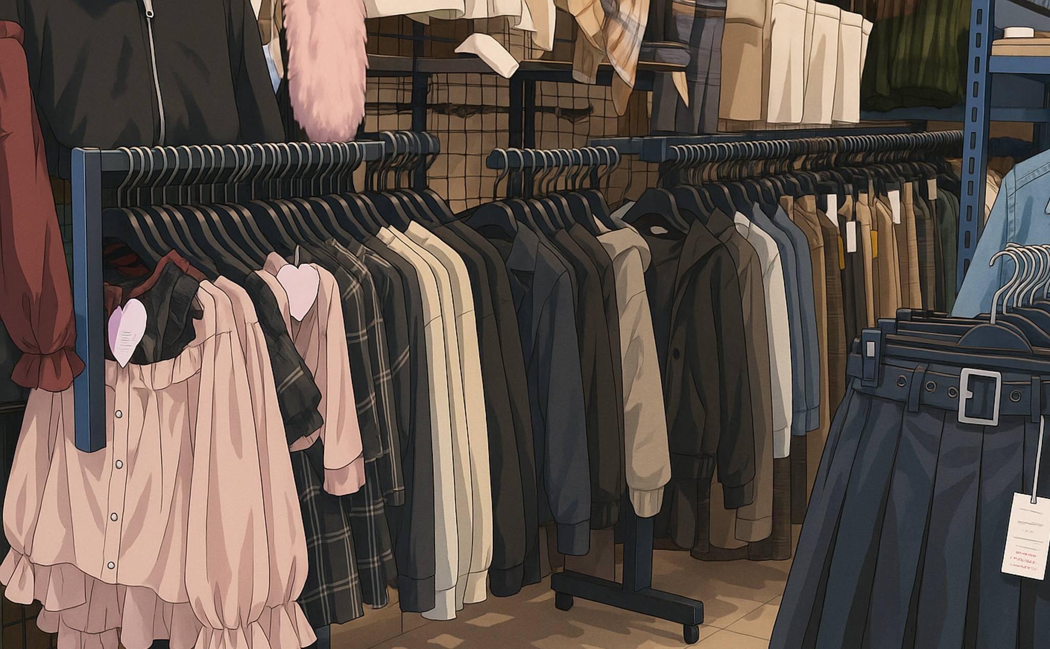 あかのれんの店内のハンガー展示をAIで再現