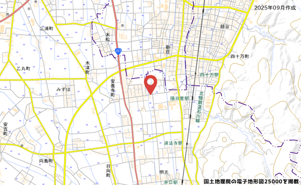 白山市部入道町土地区画整理事業施行地内 4街区3外24筆のマルエー部入道店の地図