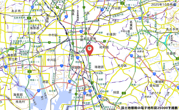 名古屋市昭和区滝子通2丁目2番のカネスエ滝子店予定地の地図