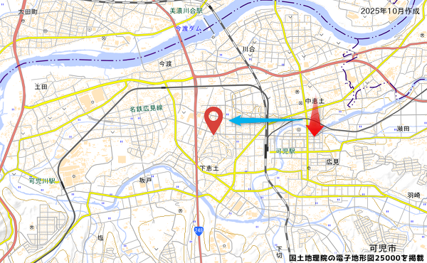 シャトレーゼ可児店と可児しもえど店の地図