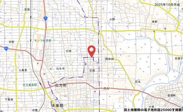岐阜県本巣市春近(モトスシハルチカ)137番地1に出店するラ・ムー本巣五反田店の予定地