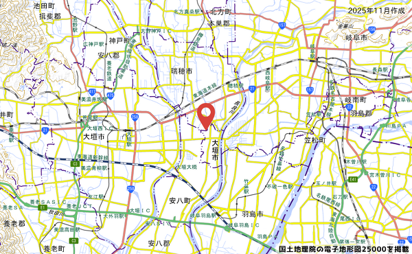 岐阜県瑞穂市犀川5丁目38番地にあるPLANT-6 瑞穂店の地図