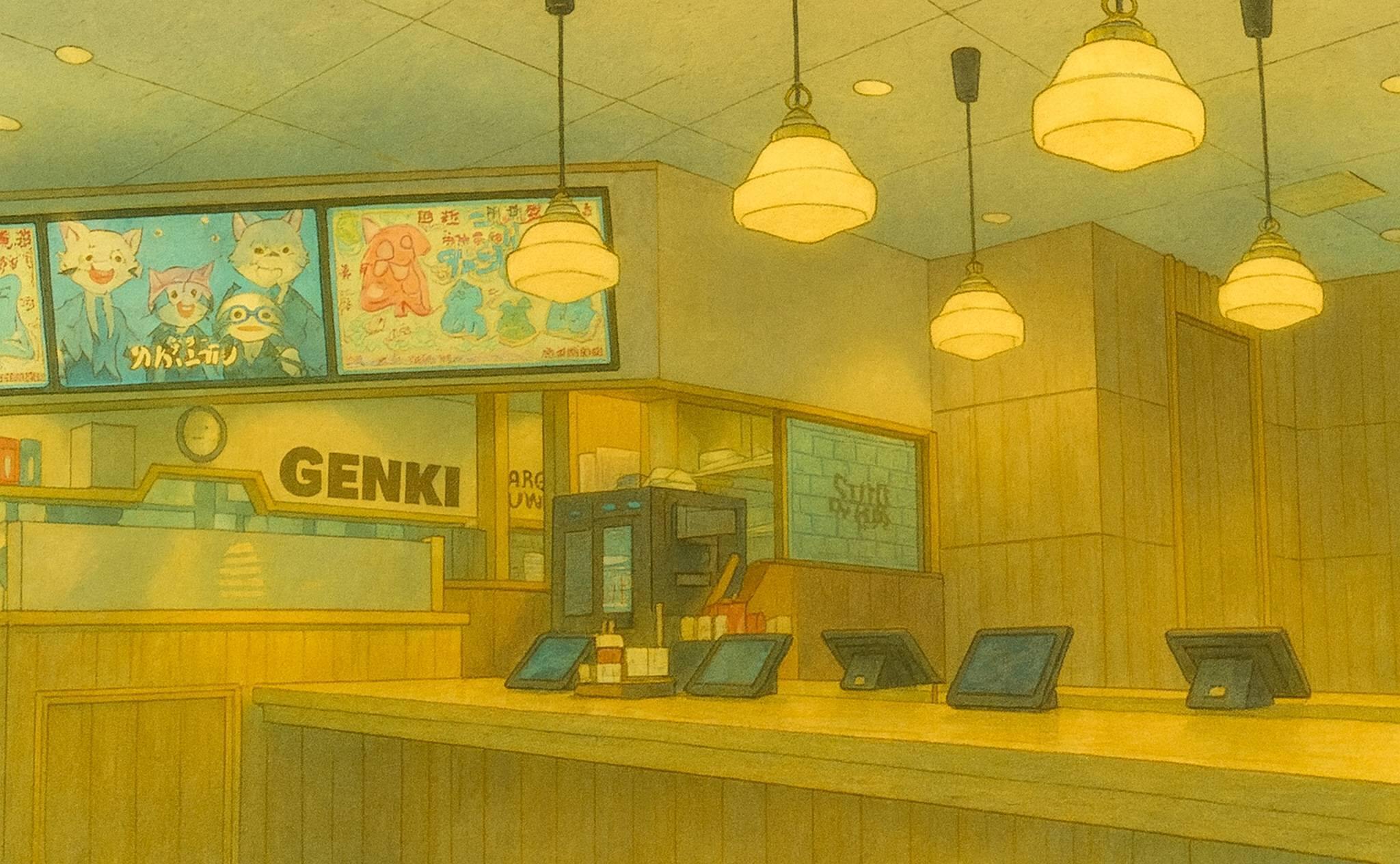 すき家岐阜菊水店の店内の風景を再現したイラスト