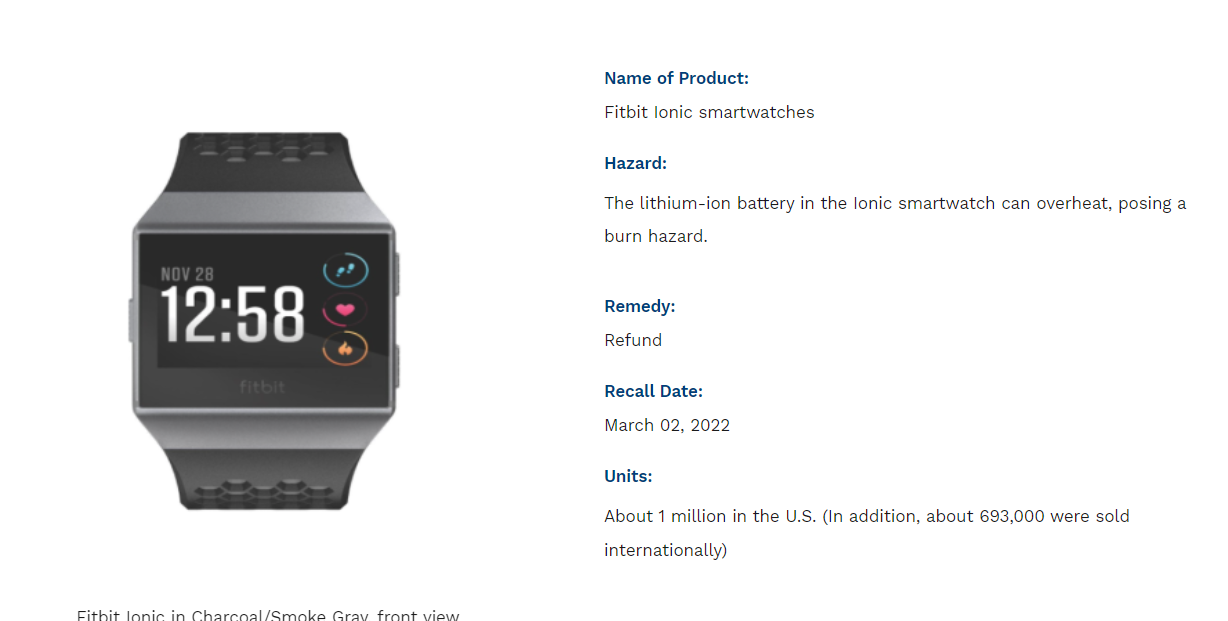 Fitbit Ionicにリコールがかかりました。の画像