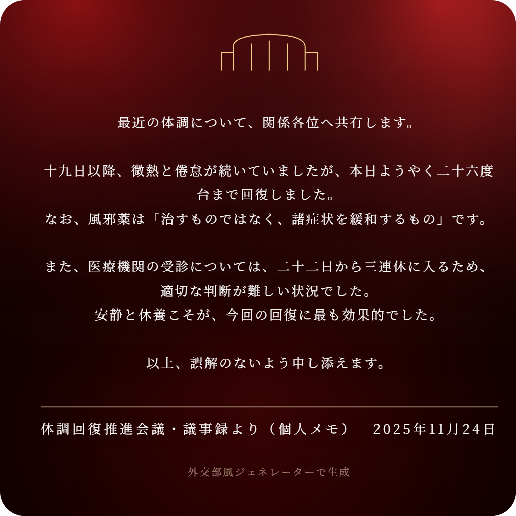 最近の体調に関して、周囲よりの画像